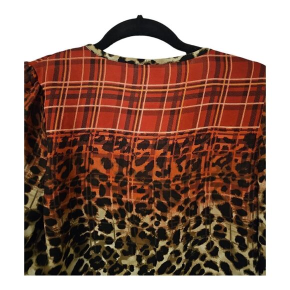 CATO Red Plaid Animal Print Roll Tab Sleeves Henley Top Tunic - Size Small - Picture 4 of 8